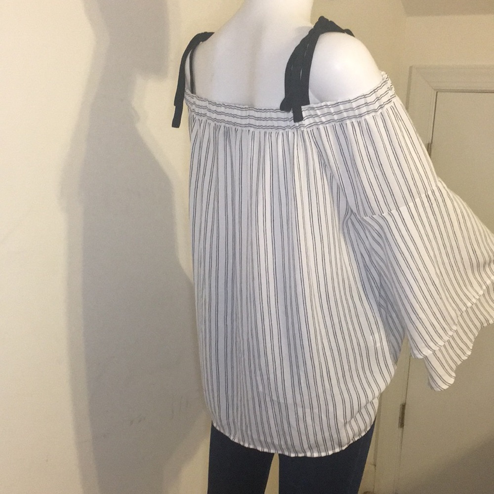 LOFT Striped Cold-Shoulder Blouse - Picture 6 of 9